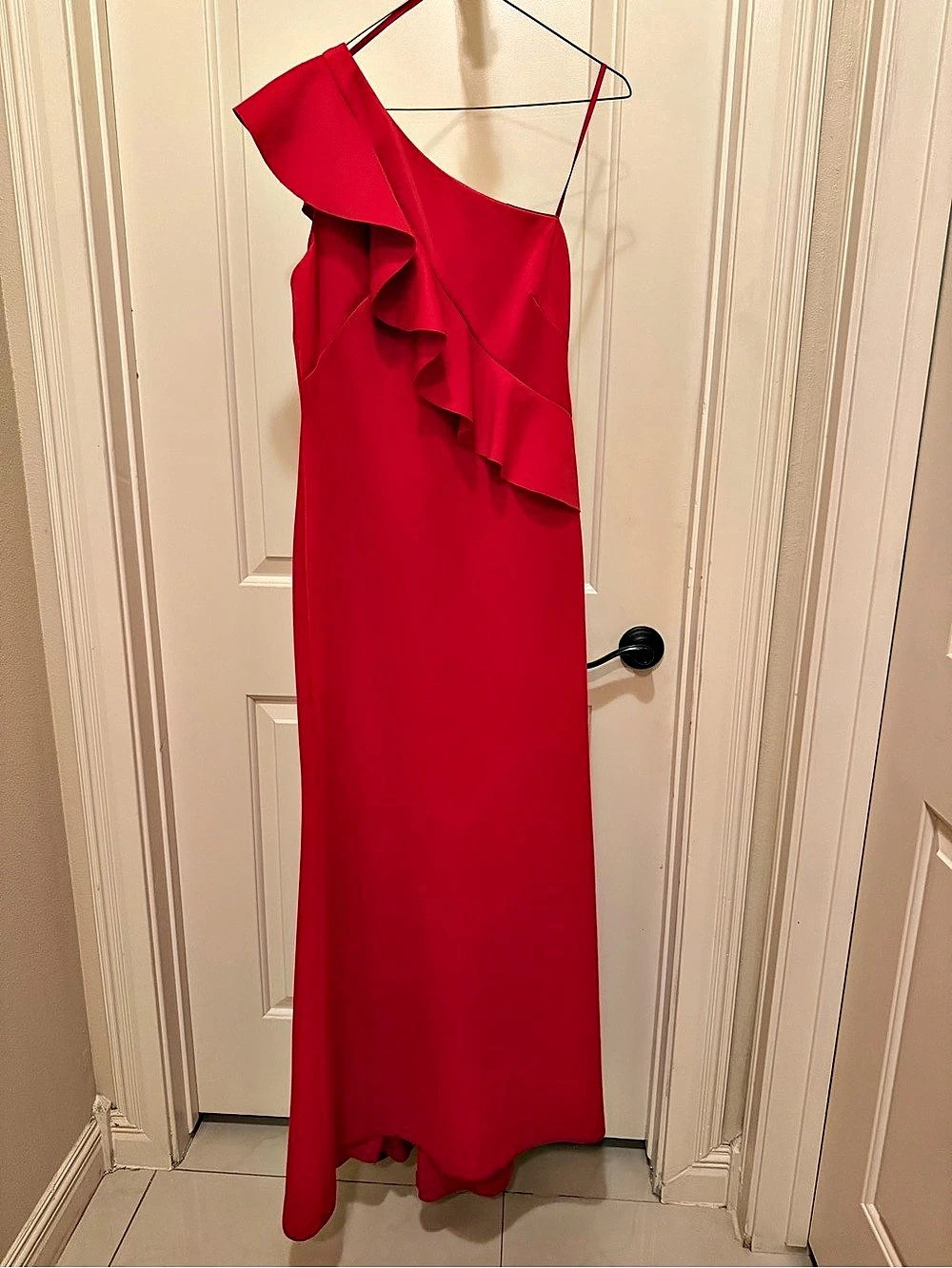 Jessica Howard One Shoulder Ruffle Crepe Gown Red Maxi Dress